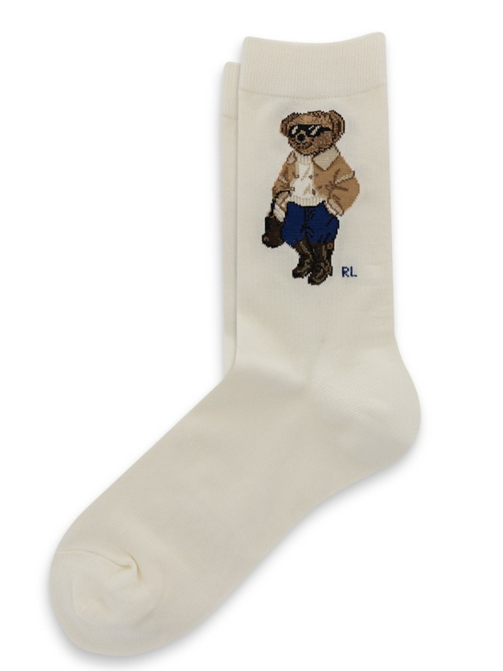 Polo by Ralph Lauren Cream Crew Socks with winter Polo Bear Motif